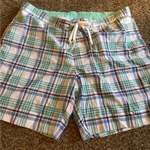 Merona Plaid Swim Shorts in Mint, Navy, and White